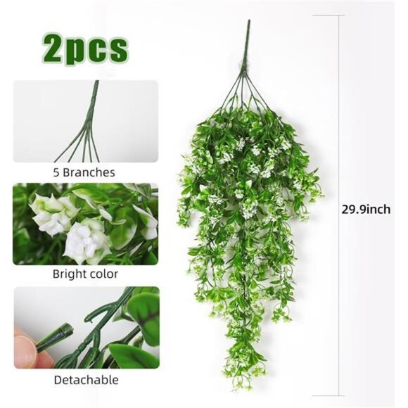 2Pcs Hanging Flower Artificial Vine Hanging Plants Greenery Faux - Picture 3 of 7